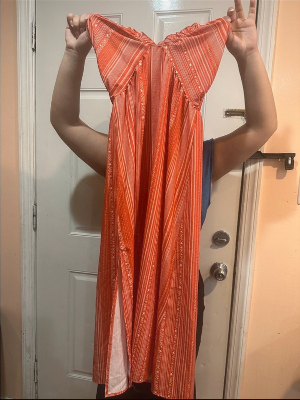Orange Striped Strapless Maxi Dress